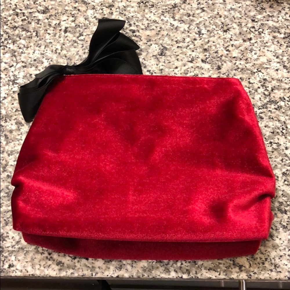 Saks Fifth Avenue Velvet Cosmetic Bag in Dark Red